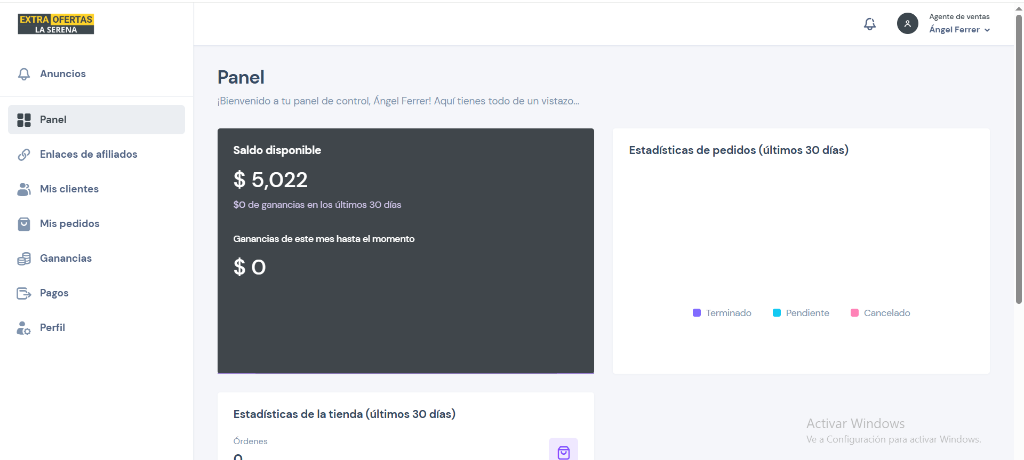SellerCenter Dashboard Mockup